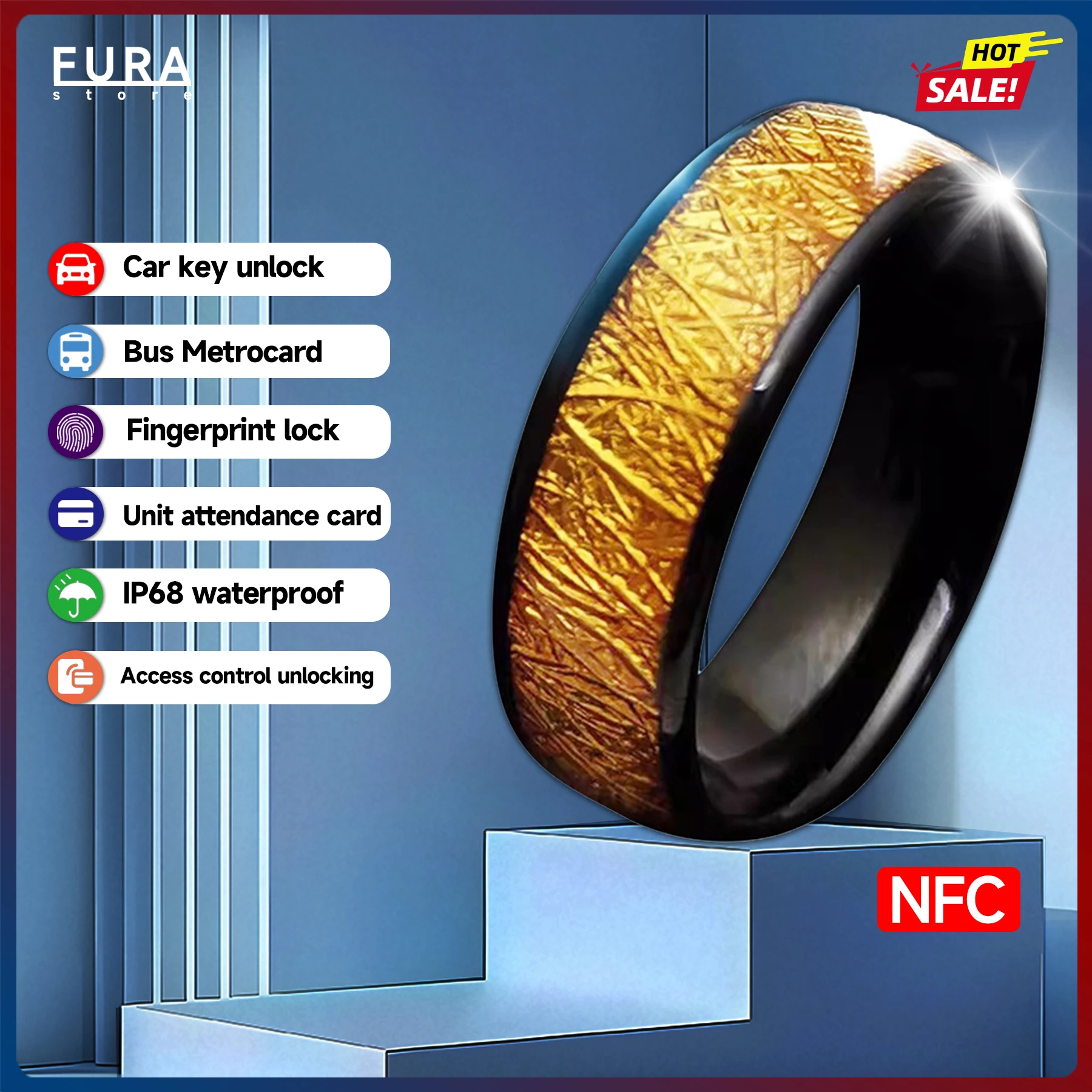 

New gold and silver CUID smart ring NFC access control attendance sensor card can clone the RFID/IC multi-function smart ring