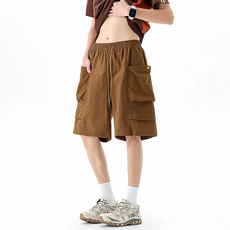 Summer Shorts For Men Fashion Retro Pocket Shorts Men Japanese Streetwear Hip-hop Loose Cargo Shorts Mens Beach Shorts