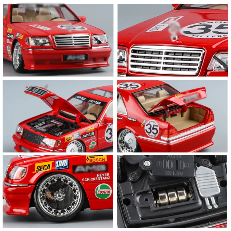 1:24 W140 320SEL Alloy Classic Car Model Scale Modle Diecast Metal Toy Vehicle Sound＆Light Simulation Collectible Kids Toy Gifts