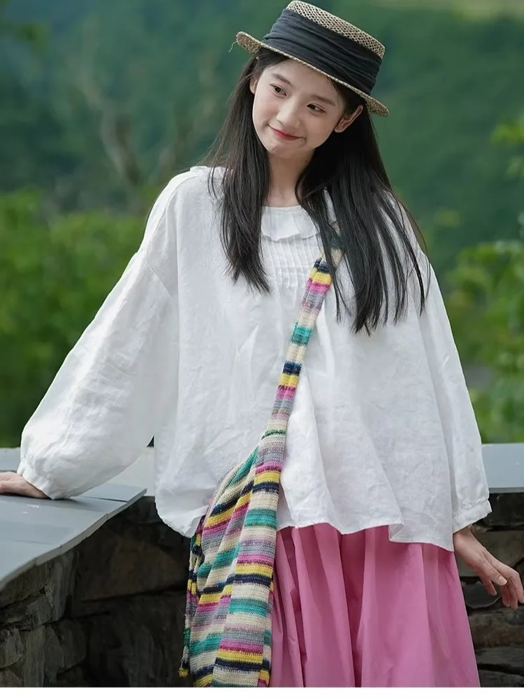 

Sweet Pure Color Accordion Pleat Design Lantern Sve Versatile irt plus Size Women's Clothing Spring Faion Casual