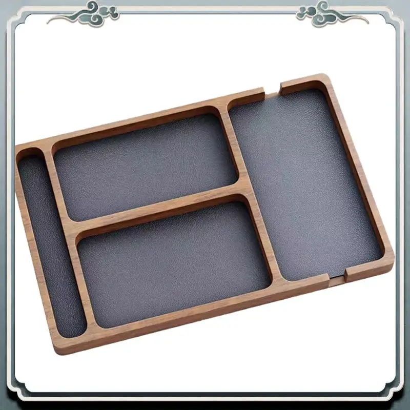 ABIJ-Wooden Office Desktop Storage Box Mobile Phone Headphone Debris Storage Tray Solid Wood Partition