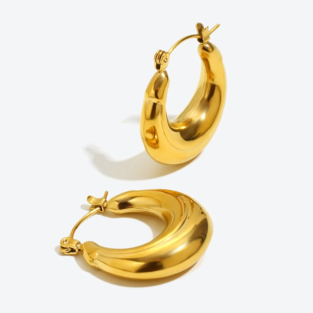 Hollow Two Thick U-shaped Hoop Earrings Waterproof Silver Color 316L Stainless Steel Women\'s Earrings 18K Gold Plated Jewelry