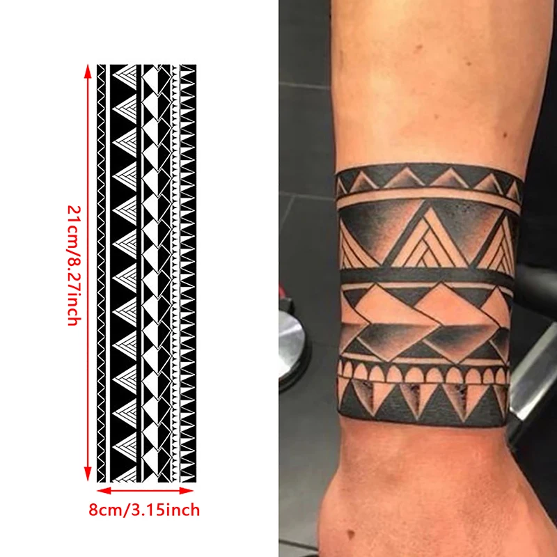 Black and White Arm Ring Geometry Temporary Tattoo Men Women Half Arm Personality Thigh Waterproof Tattoo Stickers