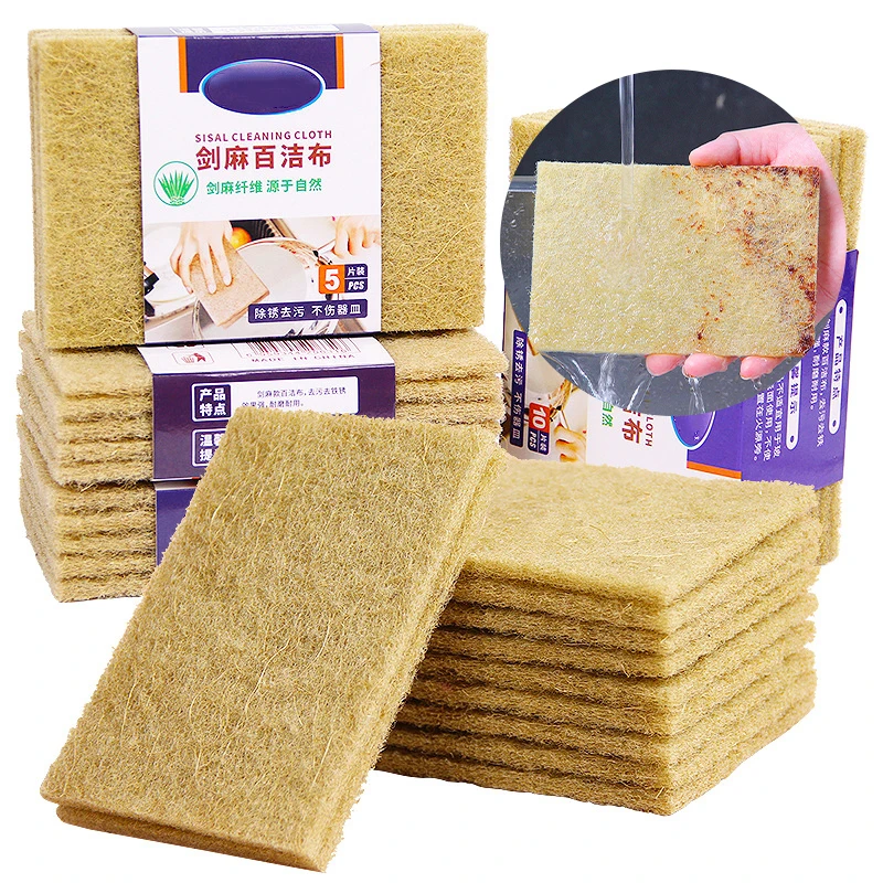 3/5/10pcs Sisal Microfiber Sponge Eco-friendly Plant Sponges for Dishwashing Natural Fiber Cleaning Cloth Kitchen Accessories