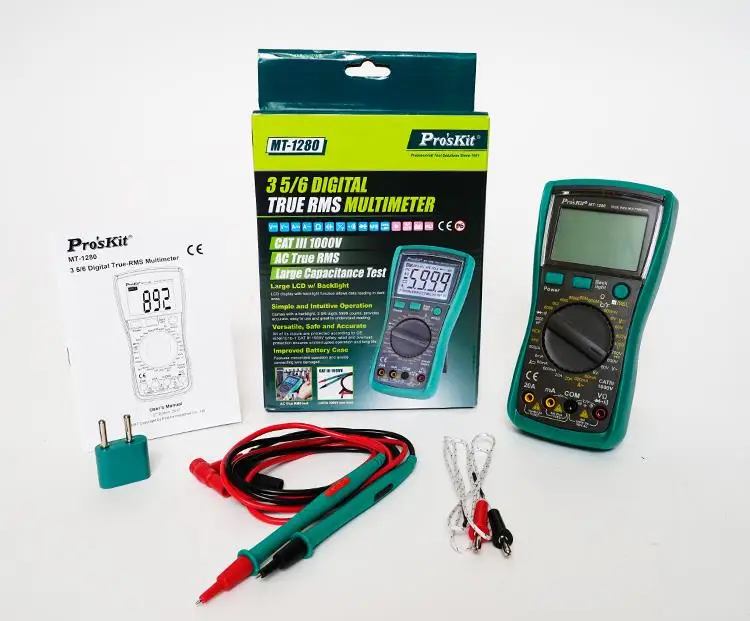 Pro'sKit MT-1280 트루 RMS 디지털 계량기, 캐패시터 포함 온도 테스트 DC AC 전압 전류 용량 저항 테스터
