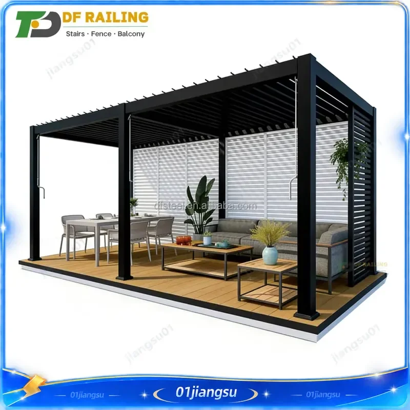 Modern Automatic Bioclimatic Aluminum Pergola Outdoor Patio Gazebo with Opening Louvered Roof Arches Garden Shade Structure