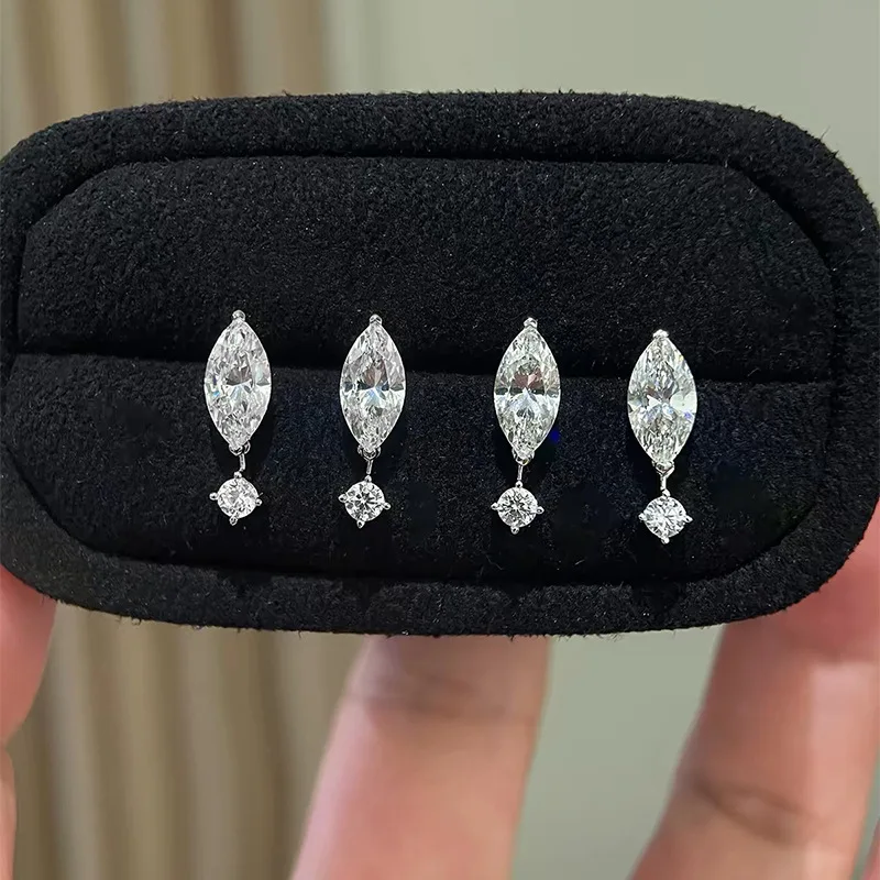 Apaison Women 5x10 mm High-Carbon Diamond Stud Earrings - Wedding Engagement Eternity Jewelry 925 Sterling Silver Ear Earrings