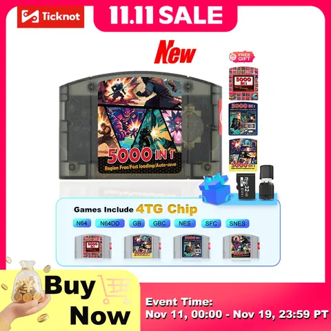 Game Cart For Nintendo 64 Console N64 Game Cartridge With 32GB TF Card 5000 In 1 Games Cassette No Region Restriction