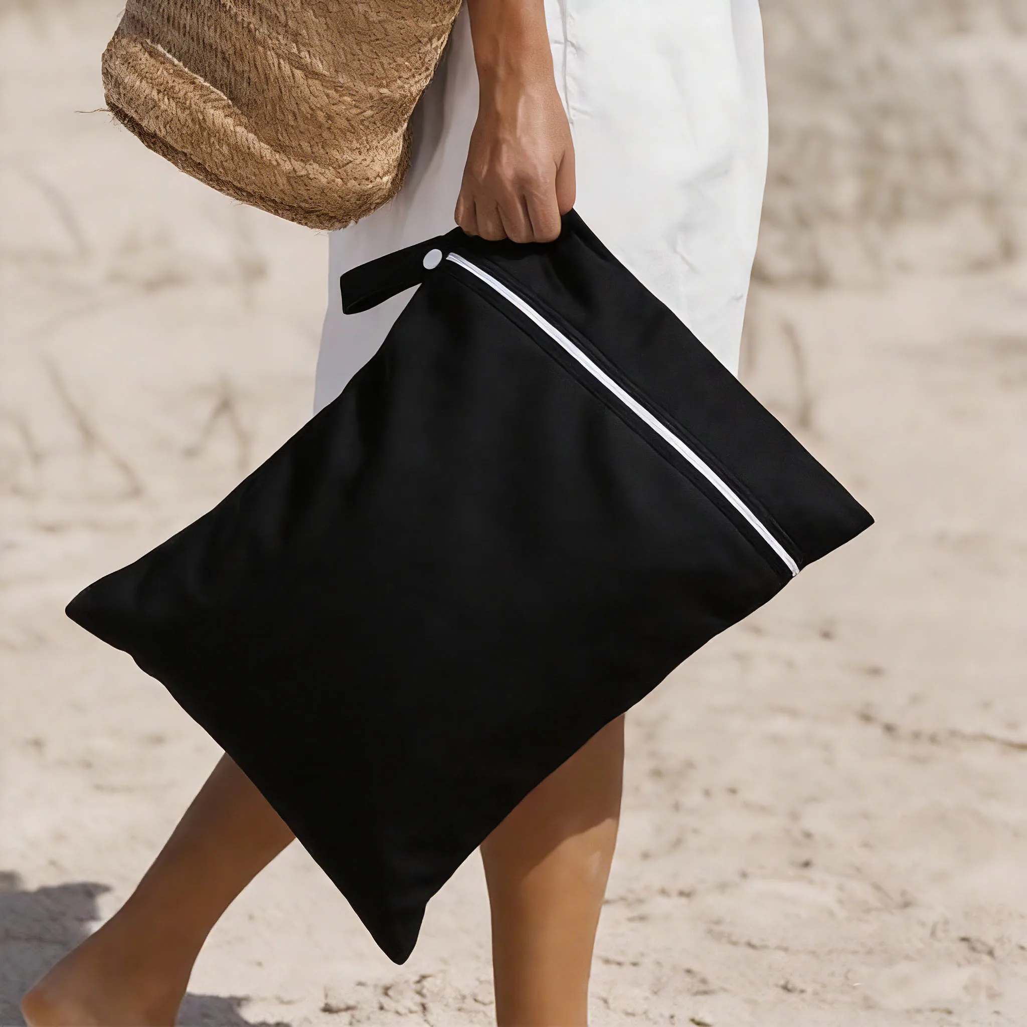 BIAI 2PCS PUL Solid Color Waterproof Wet Bag Resuable Diaper Bag Washable Sanitary Napkin Storage Bag for Swimsuits Wet Clothes