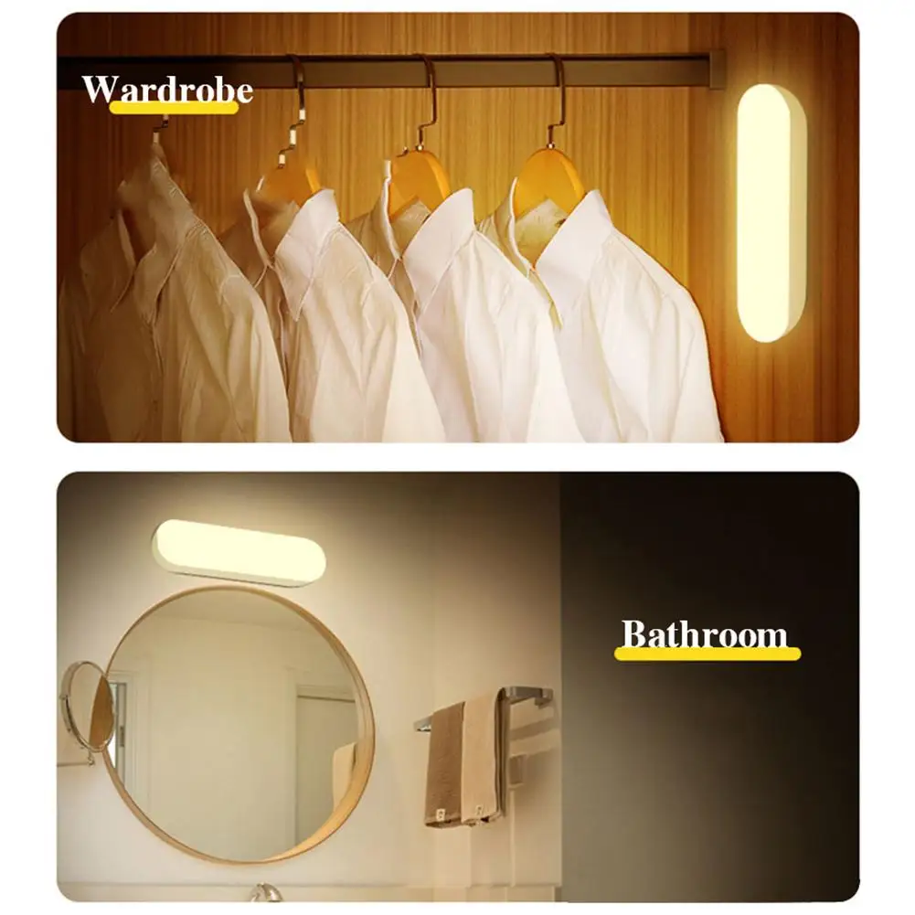 Luz LED nocturna con Sensor de movimiento humano, lámpara de pared recargable por USB, para el hogar, dormitorio, pasillo, armario, inodoro