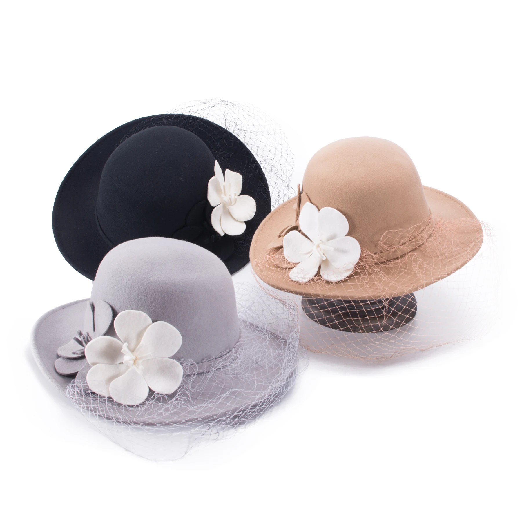 Lawliet Winter  Women's Meadow Wool Felt Flowers Wide Brim Fedora Hat T398