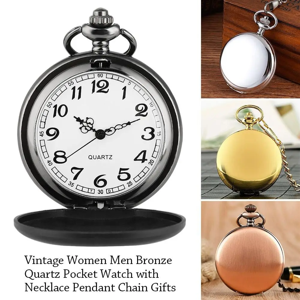 New Bronze Quartz Watches Steampunk Vintage Pocket Watch with Necklace Chain Roman Dial Retro Watch Women