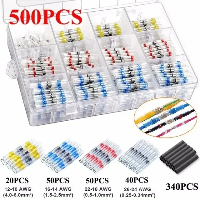 50-300 Stuks Waterdichte Krimpkous Met Soldeer Geïsoleerde Elektrische Draad Terminal Butt Splice Soldeer Elektrische Connector Set