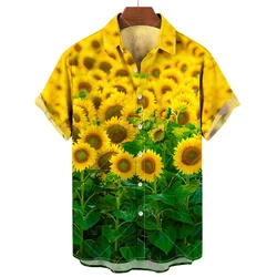 Sunflower Summer Men Shirts 3d Print Oversized Street Beach Hawaiian Shirt Mens Clothes Lapel Top Tee Shirts With Button