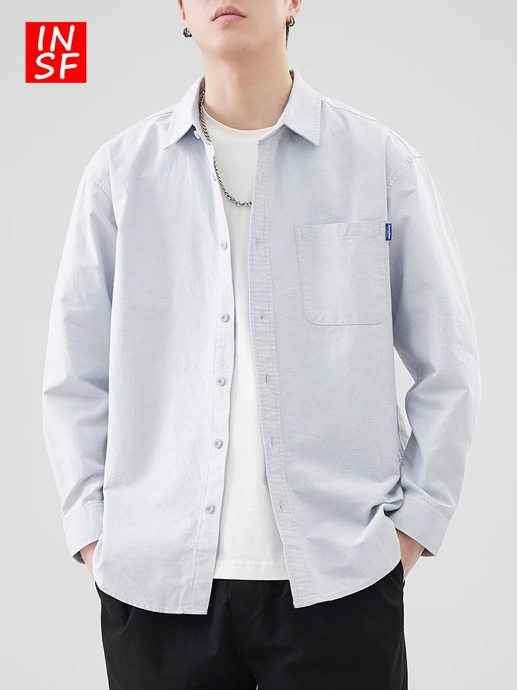 

American Sle Loose Fit Long Sve irt Men's Trendy Brand Spring New Simple Match All Cotton Iron Free Button down Casual...