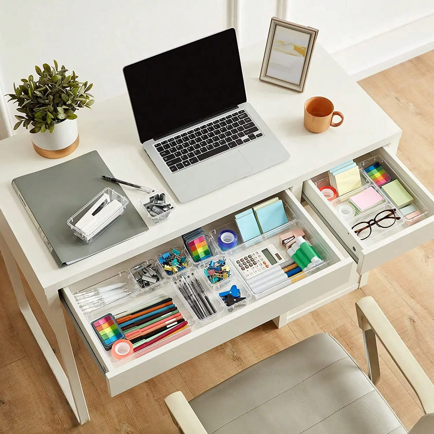 14 قطعة منظم للأدراج (حصيرة مضادة للانزلاق)، 4 مقاسات، شفافة. للمكياج والمجوهرات والمكتب والمطبخ؛ يناسب ديكور الخريف في غرفة النوم/المنزل