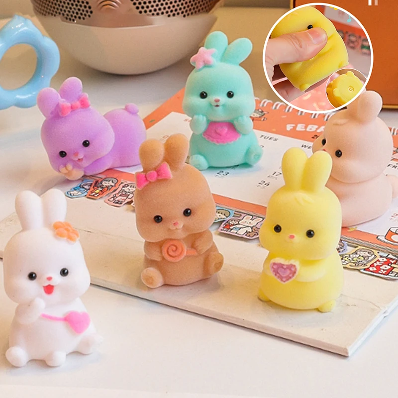 1pc Kawaii 3D Cartoon Flocking Rabbit Charm Cute Desktop Car Ornament Pendant Accessories Decoration