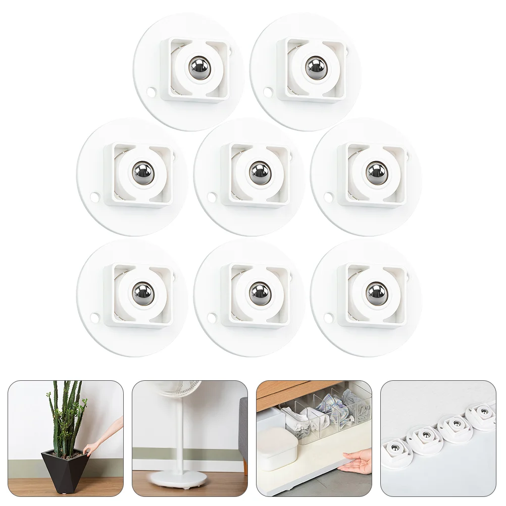 8 Pcs Self Adhesive Storage Box Caster Wheels ABS Material Easy Install Simple Design Practical Moving Trash Can Pulley