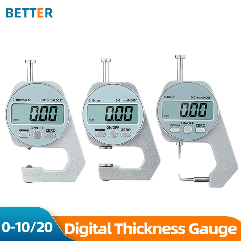 Digital Display Thickness Gauge Zinc Alloy Electronic LCD Micrometer Metric Imperial Wall Thickness Measurement Tools 0-10/20mm