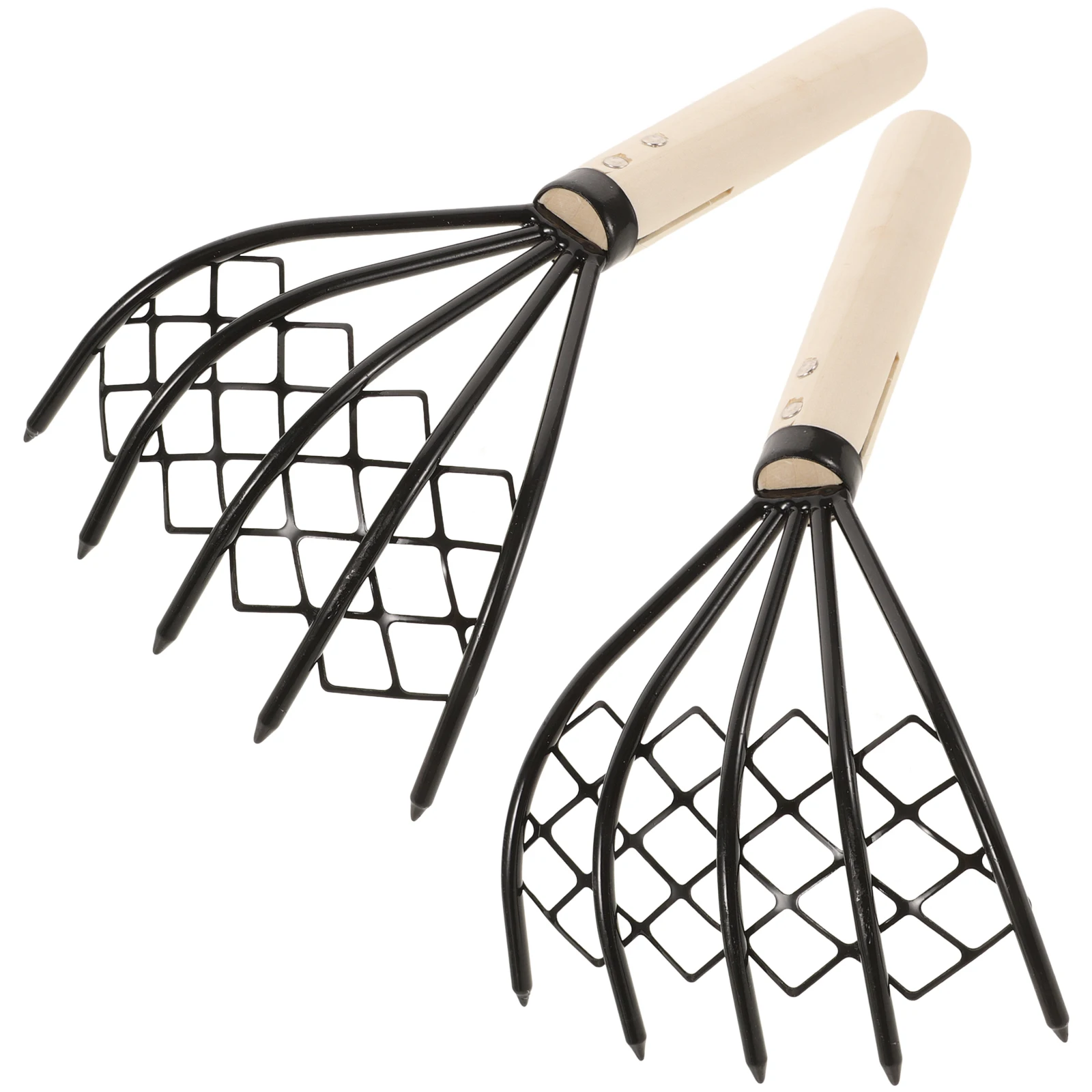 

2Pcs Clam Rake Carbon Steel Beach Digging Tool Multipurpose Scraper Net Design Wooden Handle Durable Anti Skid Seafood Gardening