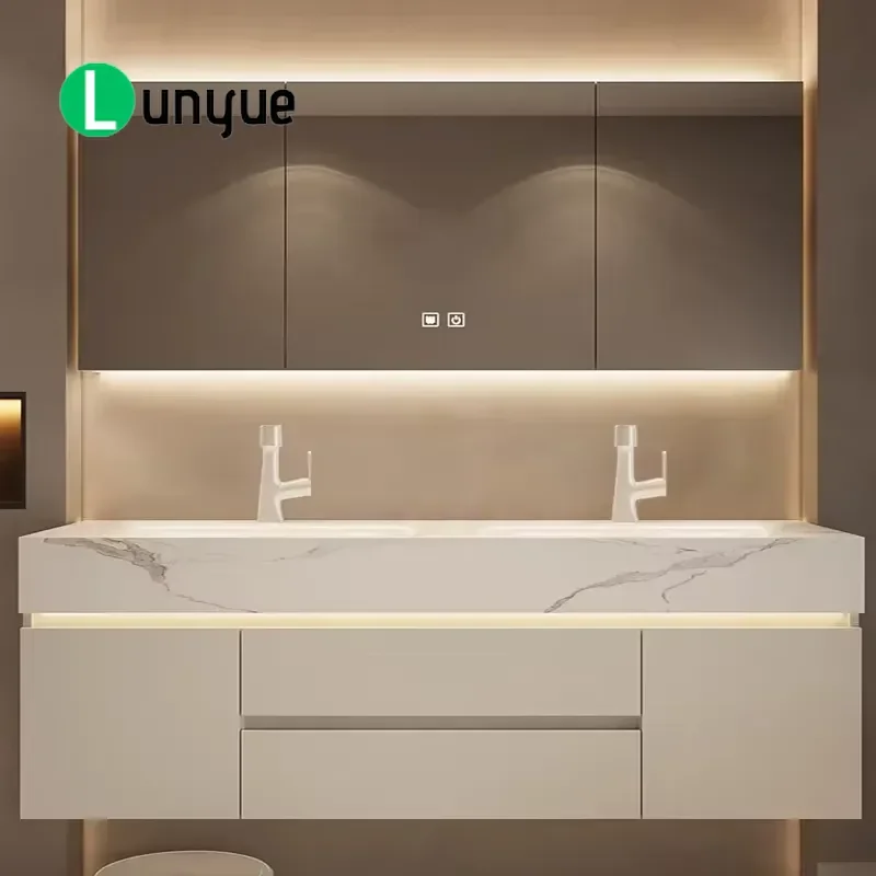 Floating Bathroom Vanity with Large Drawers Storage Cabinet and Smart LED Mirror Modern Wall Mounted Sink Console for