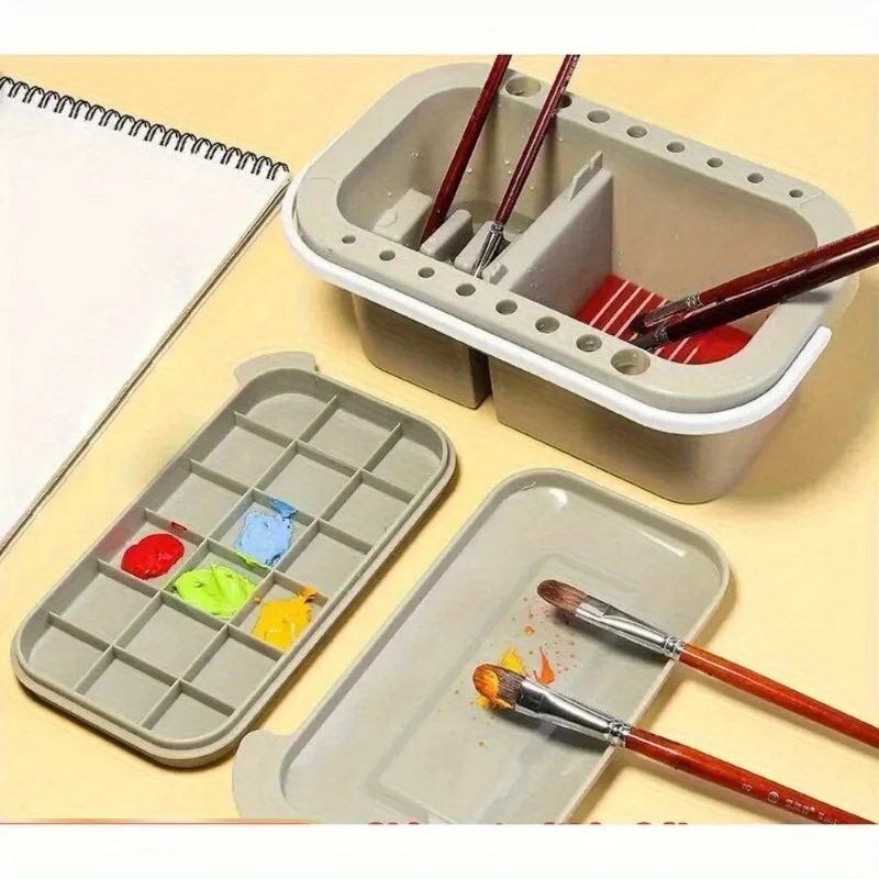 portable multi-functional three in one pen washing bucket, watercolor watercolor acrylic oil painting pen cleaning bucket