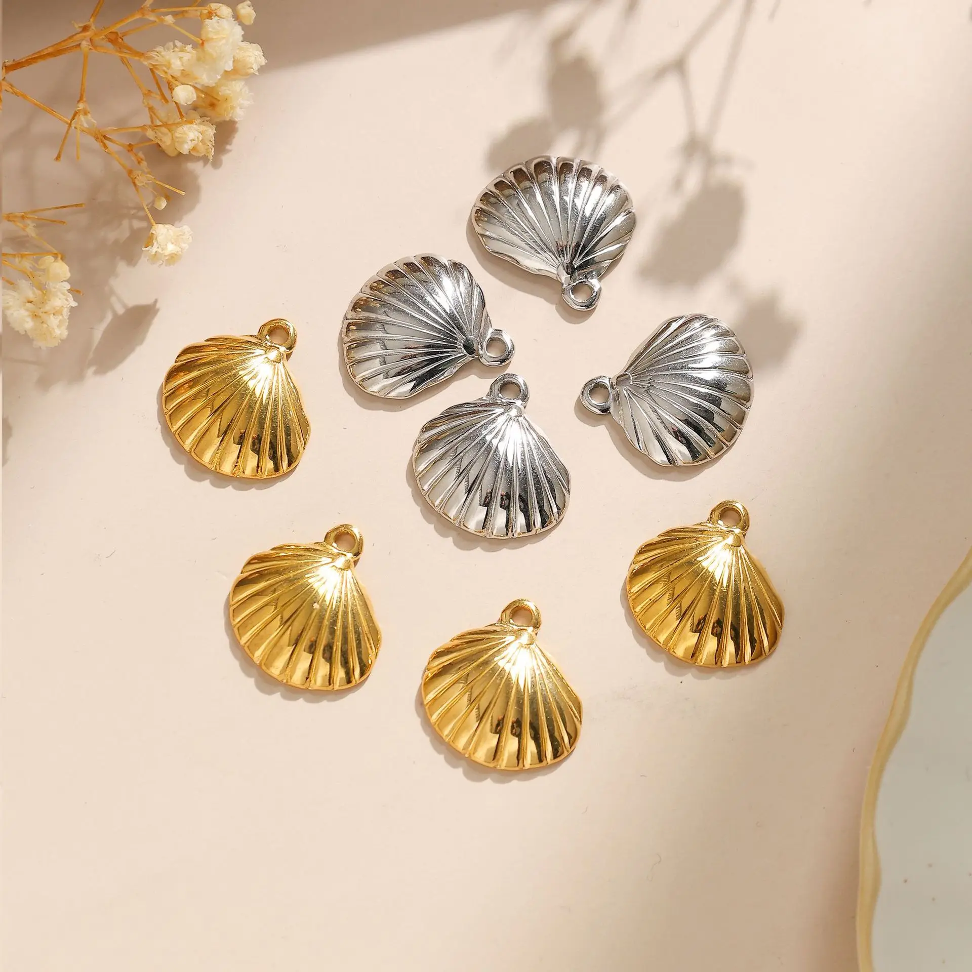 

10pcs Handmade Shell Jewelry Pendants Stainless Steel Golden Color Necklace Earring Bracelet Pendant Diy Jewelry Making Findings