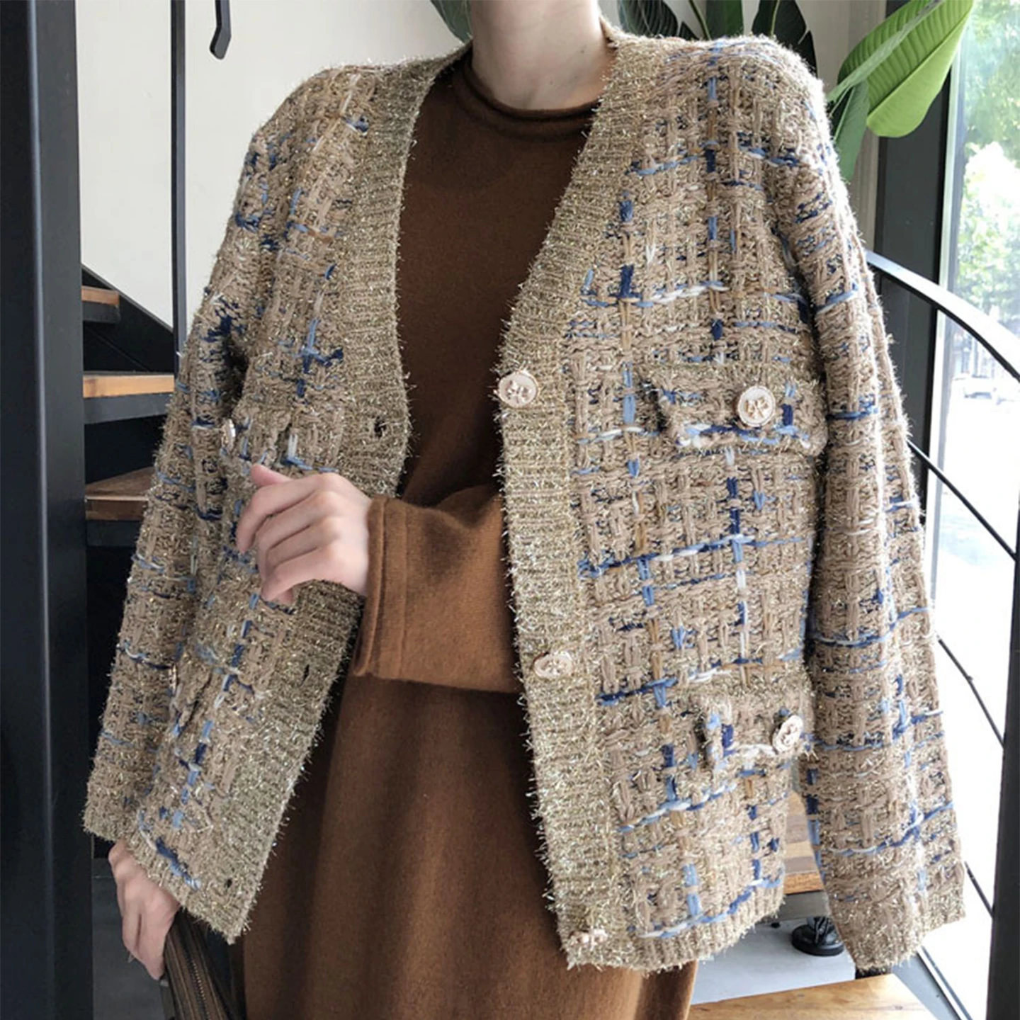 

Chic Autumnal Thi Knitted Long Sve Sweater Coat Women's Open Cardigan Heavy Embroidery Mixed Color Weave Warm Outerwear