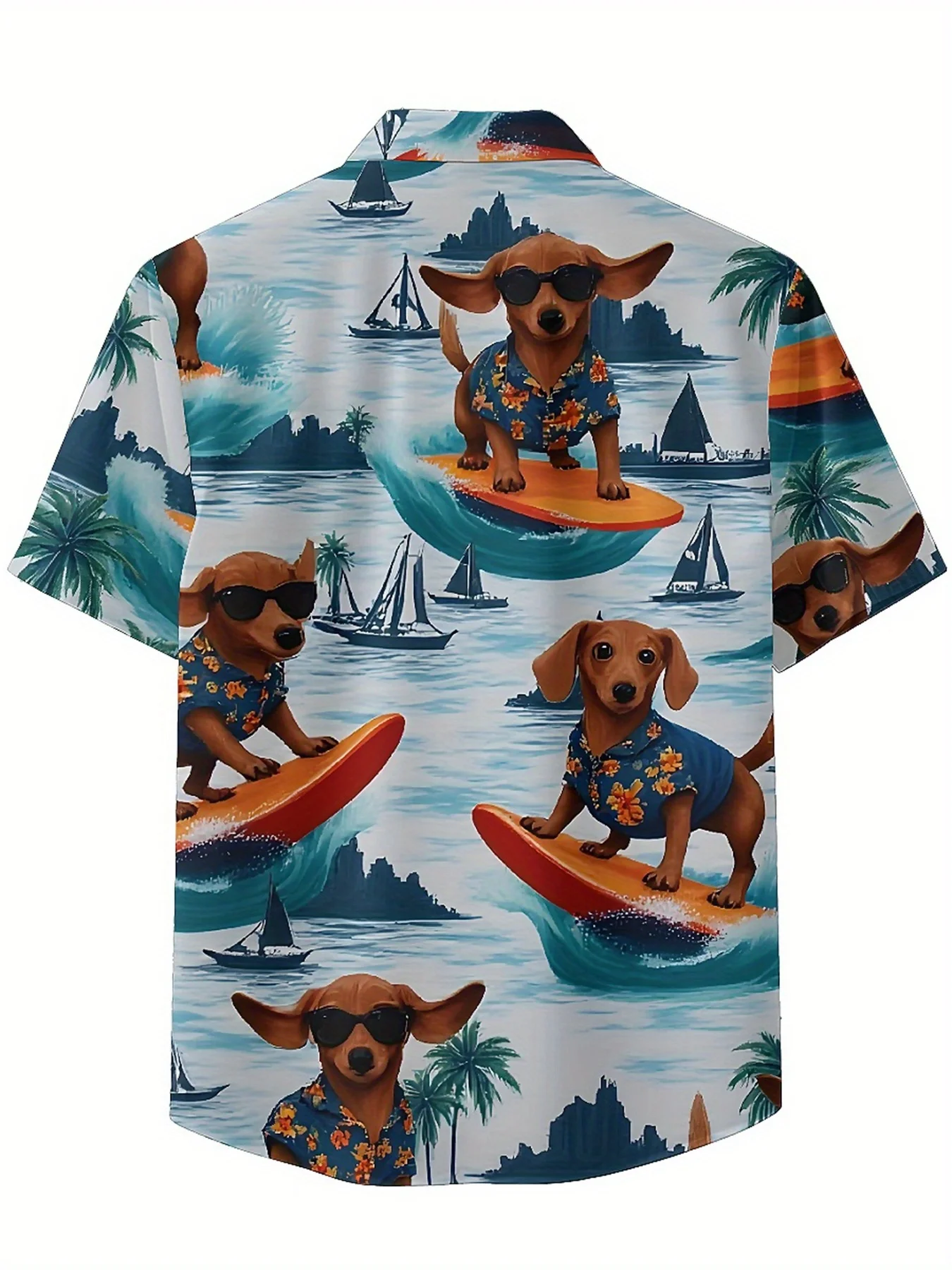 Men's Plus Size Hawaiian Shirts Tropical Surfing Dogs Pattern, Button Up Shirts, Unisex Casual Clothing, Summer Tops