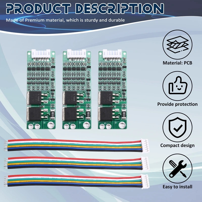 3 pces 5S 16v 18.5v 15a li-ion placa de proteção da bateria de lítio com sobrecarga excessiva proteção contra curto-circuito