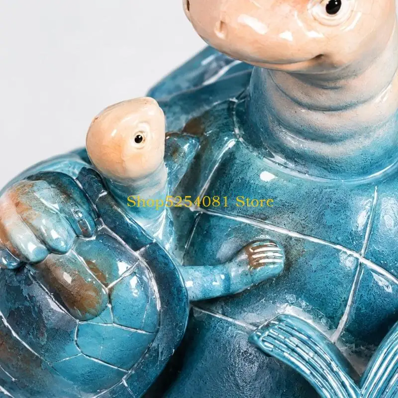 AXYC Reading Turtles Figurine in Resin with Sculpting Adult and Baby Turtles, Hand-Painted Open Book Decors for Bookshelf, Desk,
