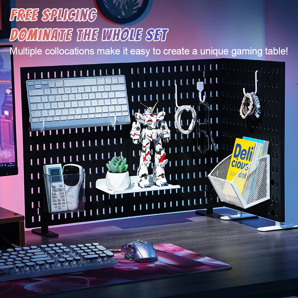 Pegboard Wall Panel No-Punch Hole Board Wall-Mounted Storage Rack Peg Board for Study Room Living Room Gaming Room