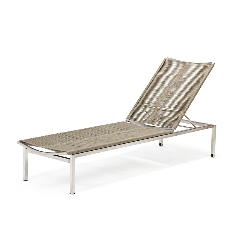 

Outdoor stainless steel deck chair villa courtyard leisure simple beach chair balcony furniture rope weaving bed combination