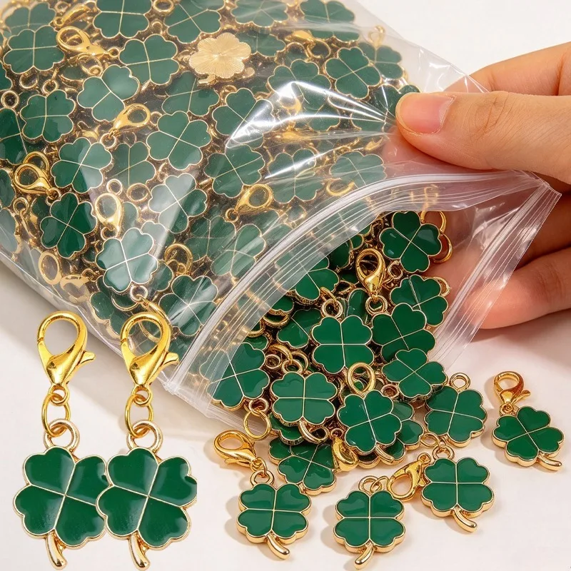 10-100pc Lucky Four-Leaf Clover Lobester Keycahin Bag Hanging Charms Four Petal Lucky Leaf Pendants DIY Jewlery Accessories