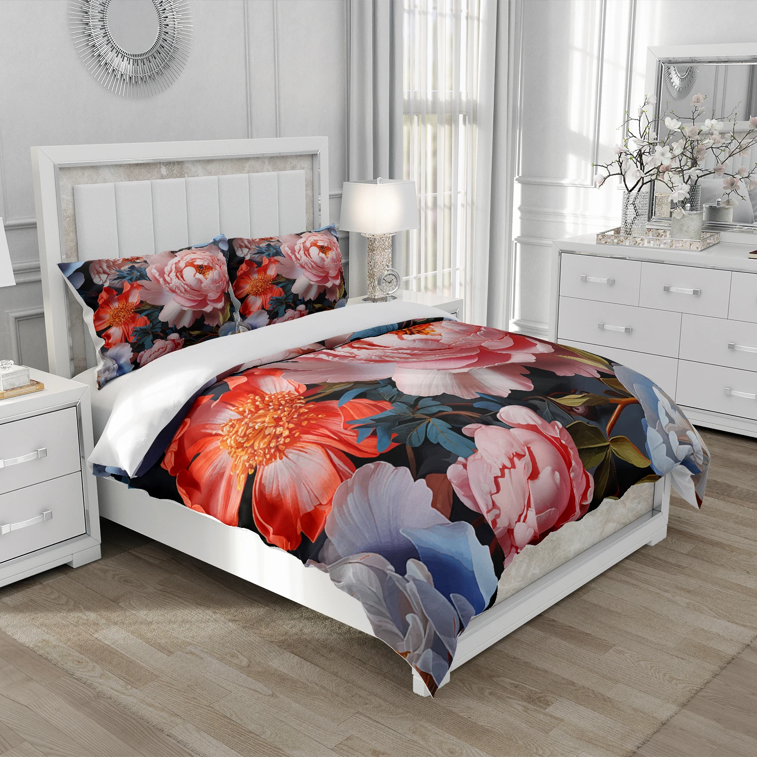 Boho Chic Flower Duvet Cover Set Bedding Set, Twin/Queen/King 140x200/240x220/200x200, Polyester Bed Linen - Easy to Maintain