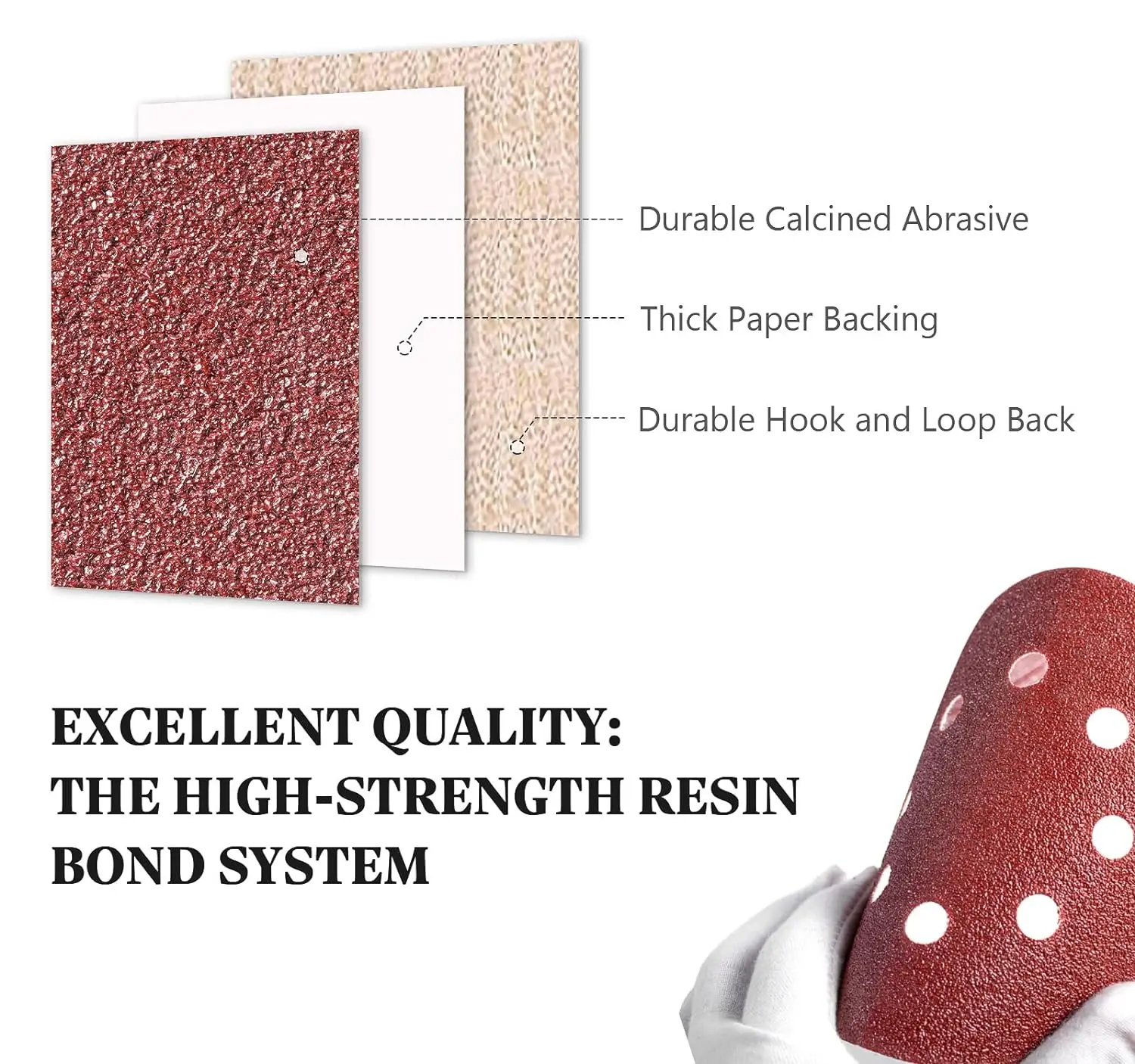 5 Inch 8 Holes Hook and Loop Sandpaper 65 Pcs with Backing Pad Hand Sanding Block Polishing Sponge for Wood Metal Jewelry  ﻿