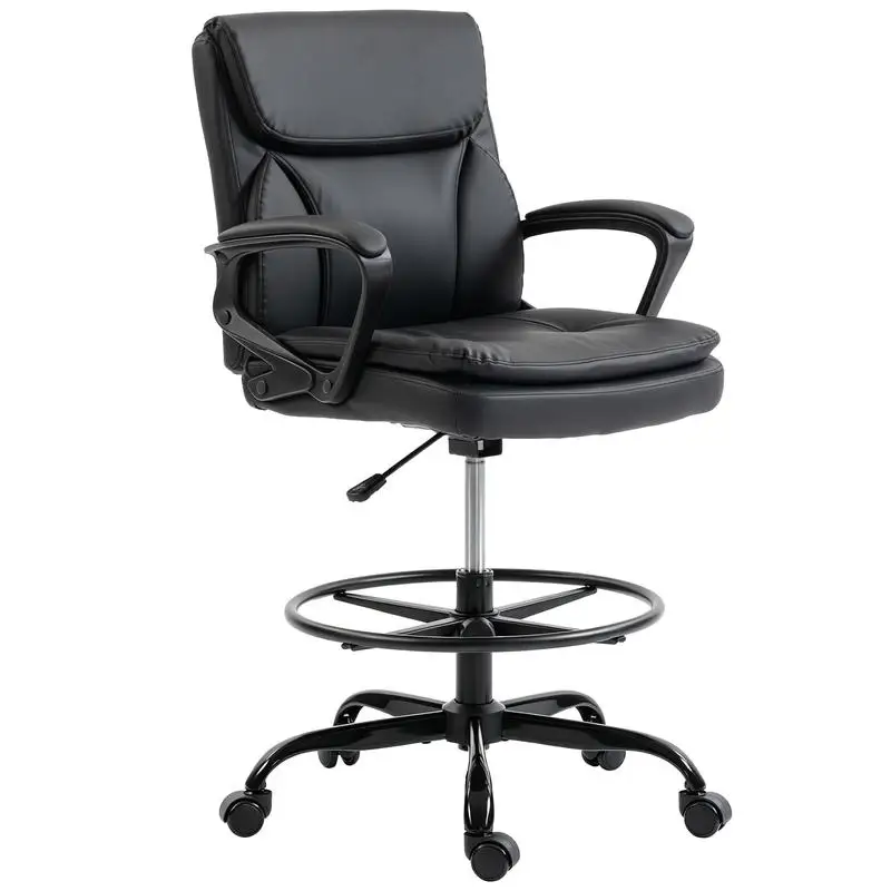 Chaise de bureau ergonomique, chaise de dessin réglable en hauteur, repose-pieds réglable, 61 x 61 x 108 cm, noir