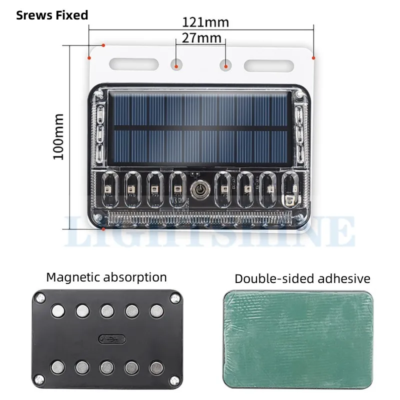 Solar Flash Warning Light For Big Truck Magnetic Absorption /Screw /Adhesive Fixed Anti-Rear-End Lighting Line Free 650mah