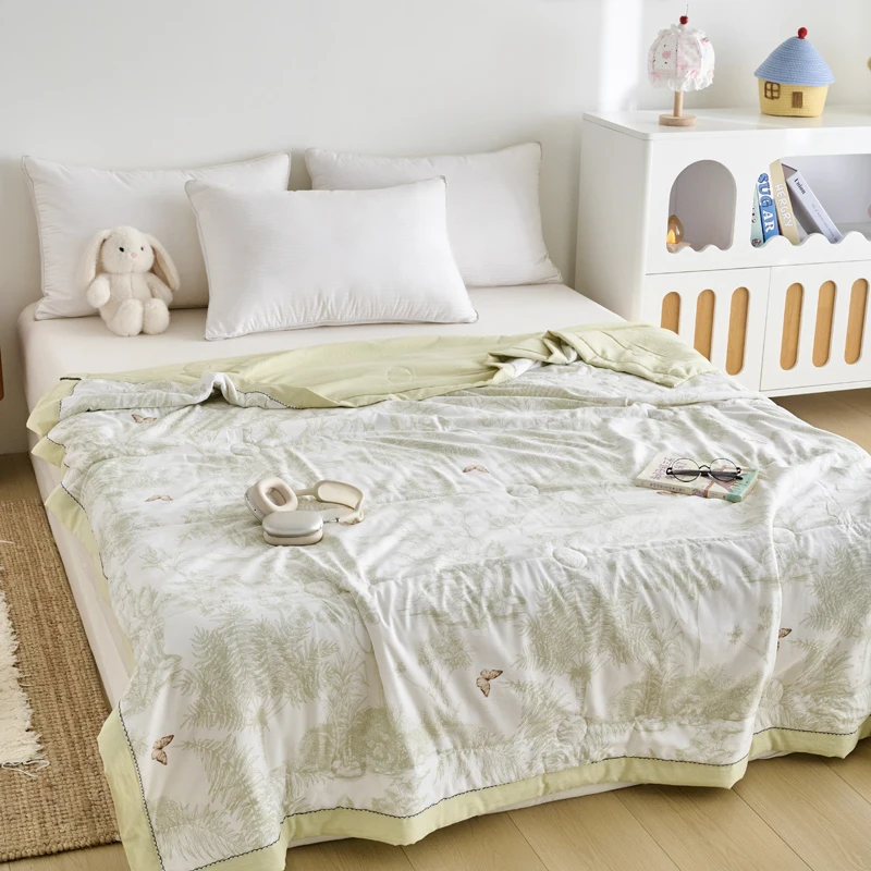 

1pc Flower Printed Thin Quilt for Summer Single/Queen Size Quilted Bedspread Soft Air Condition Comforter Skin-friendly 여름이불