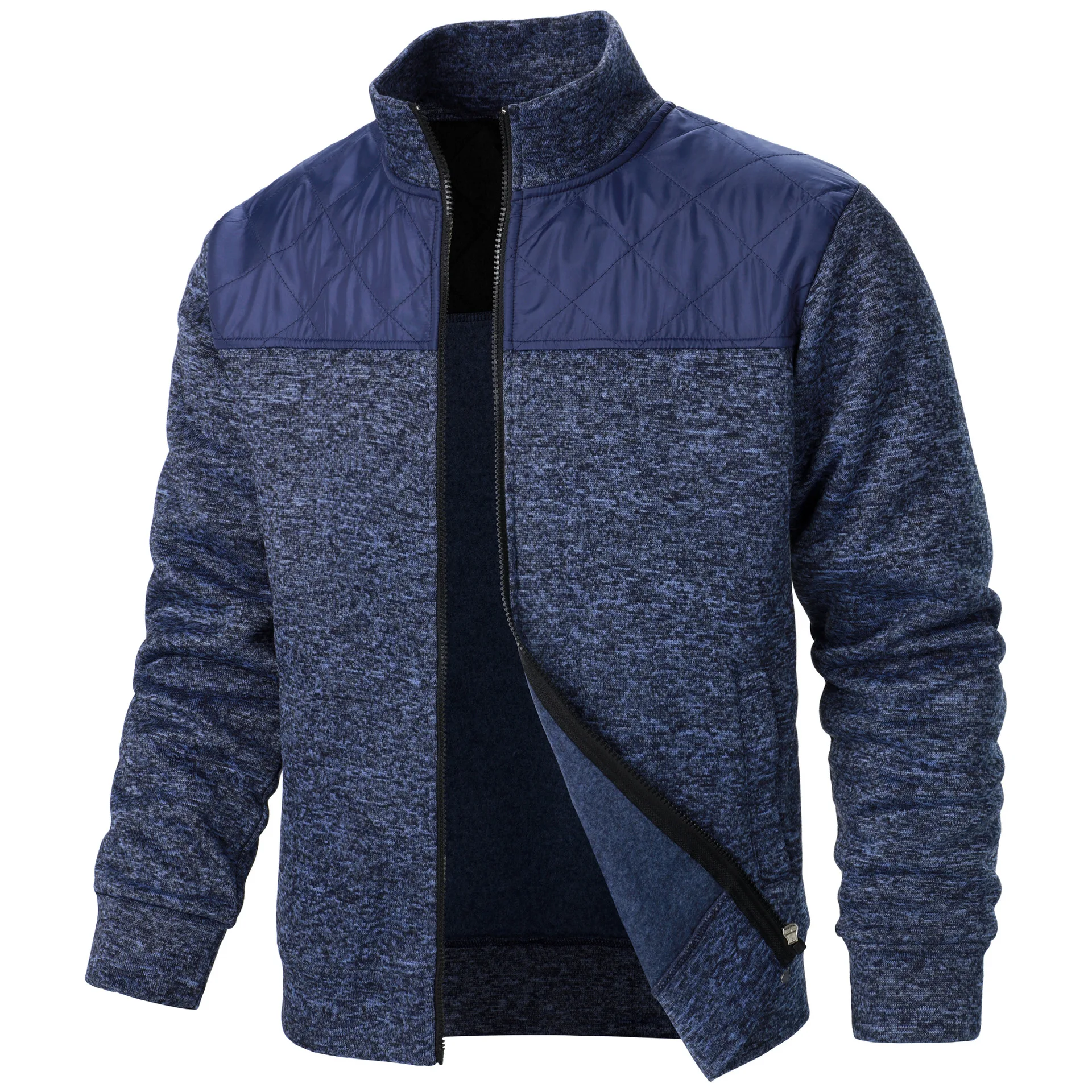 

Patchwork Stand Collar Men's Jacket, Zip Up Slim Fit Mens Cardigan Coat, Sportswear Casual Outdoor Coat For Man