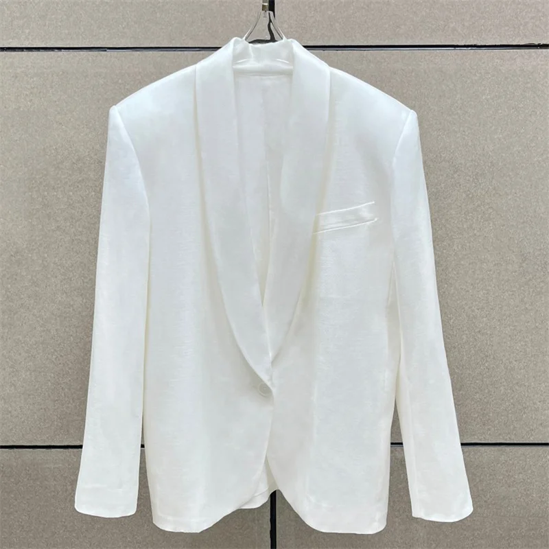 Women's jacket New one button slim women's suit jacket for summer 2026 Satin patchwork women's coat women's long sleeved top