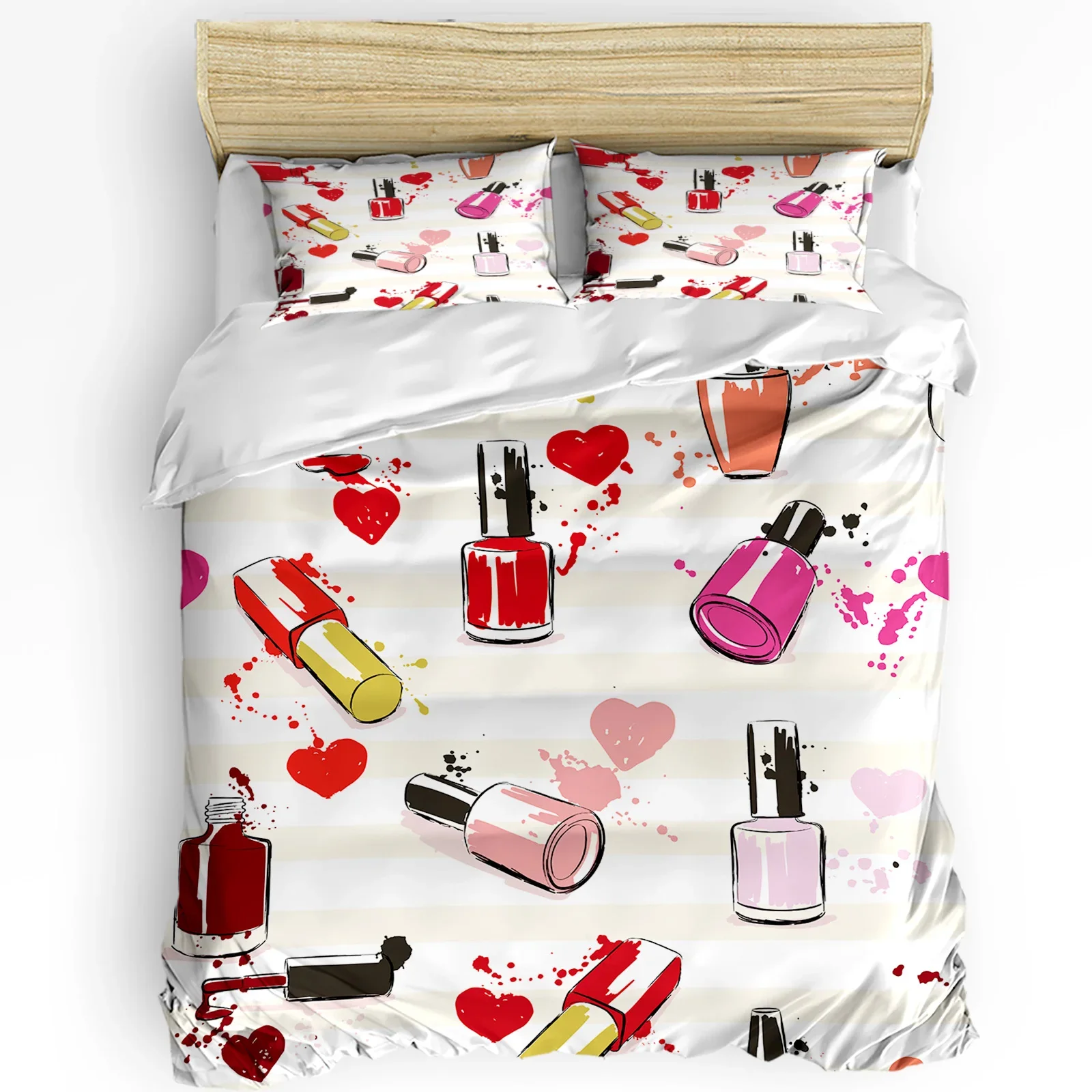 Makeup Cosmetic Polish Female Cartoon 3pcs Duvet Cover Set with Pillow Case Double Comforter Bedding Set Quilt Cover Couple Bed