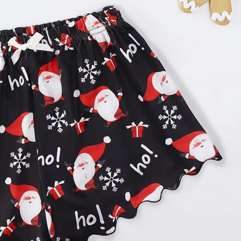 New Women\'s Christmas Pajama Set Thin Suspender Top with Santa Claus Printed Shorts Casual Homewear Suspender Shorts