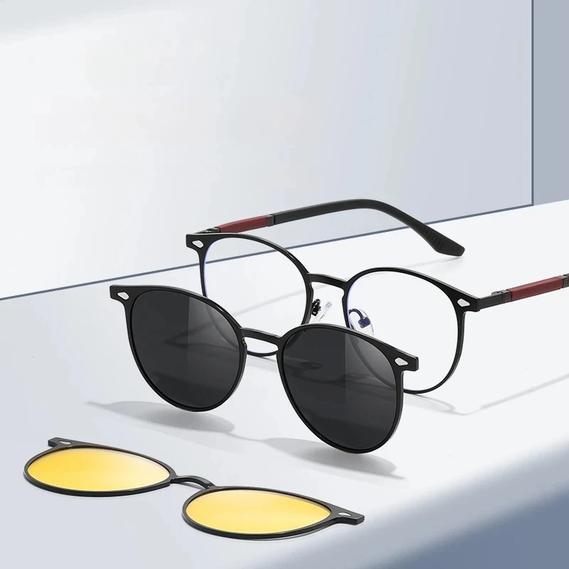 VAKA New 3 In 1 Metal Magnet Clip On Polarized Sunglasses Men Women Luxury Brand Design Optical Spectacle frames Eyewear UV400