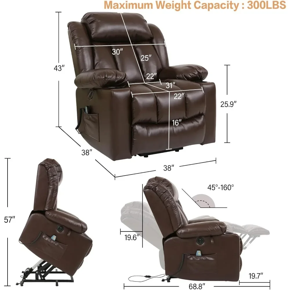 Recliner Chair for Elderly Breathable Leather Recliner Chair with Massage and Heat for People Limited Mobility,Salon furniture