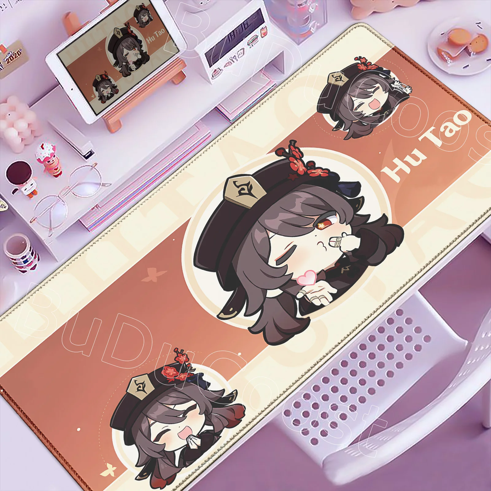 

Genshin Impact Pattern Kawaii Game Mouse Pad Large Kawaii Hu Tao Ganyu Zhongli Mousepad Computer Keyboard E-Sports Desk Mat XXL