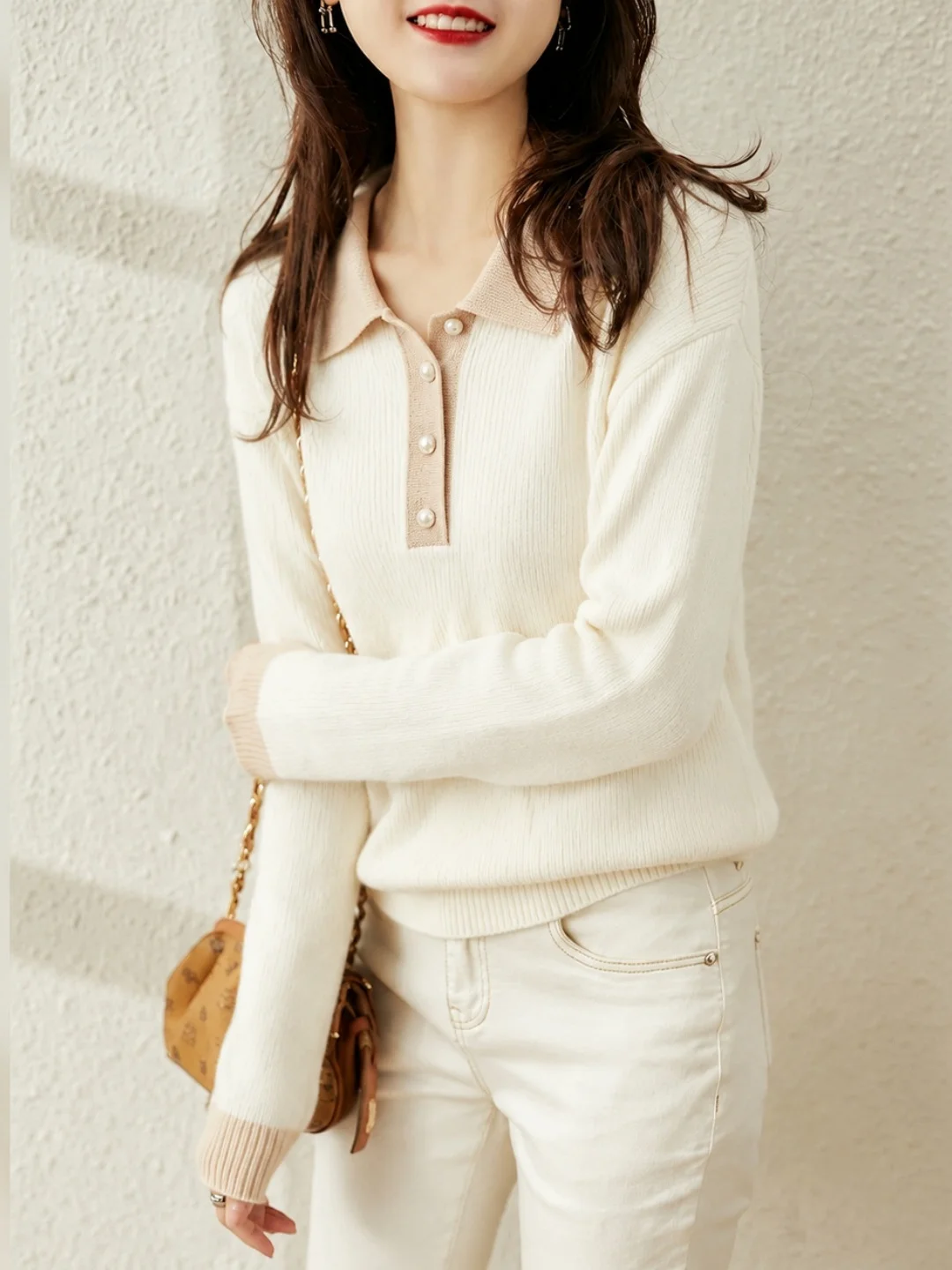 New Autumnal  Neck Knitted Sweater Long Sleeve Casual Style Women's Fashionable Top Quality Material Korean Version Strai...