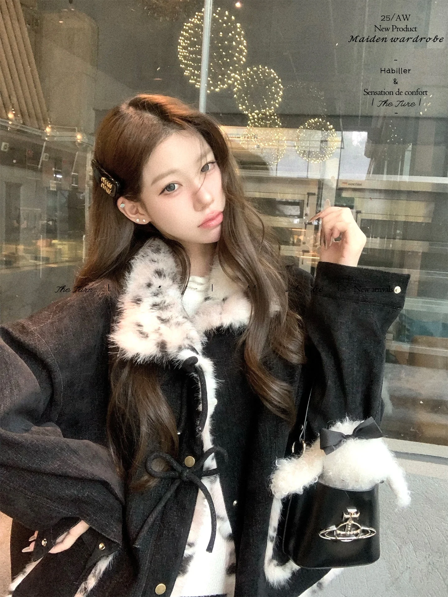 Zimowy, ocieplany płaszcz damski 2025 z ekologicznej skóry zintegrowanej z futrem, z nadrukiem w panterkę, damska kurtka w stylu college.