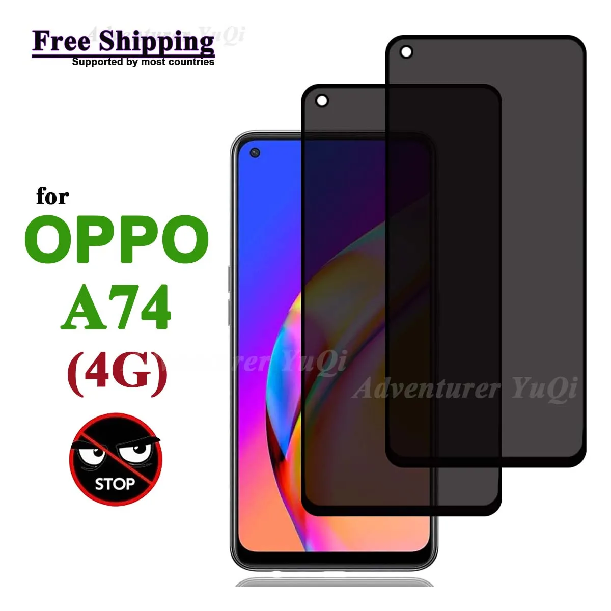 Anti Spy Screen Protector For OPPO A74 4G, Tempered Glass Privacy Anti Peep Scratch 9H Case Friendly High Aluminum