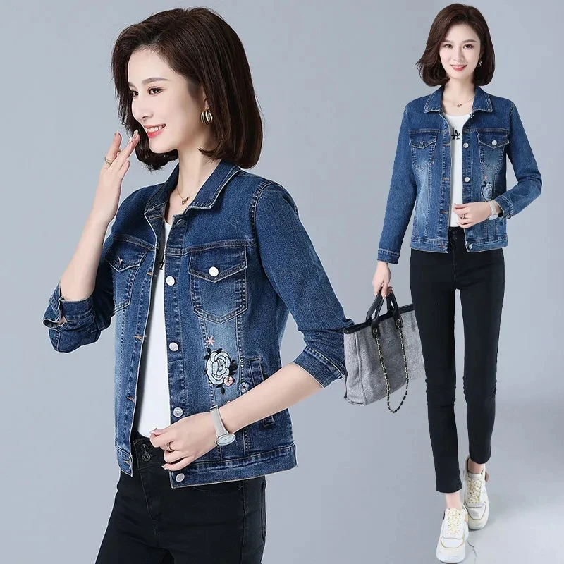 

Denim Jacket Womens 2022 Spring Autumn New Fashion All-match Casual Jeans Jacket Large Size Stretch Embroidery Short Outerwear